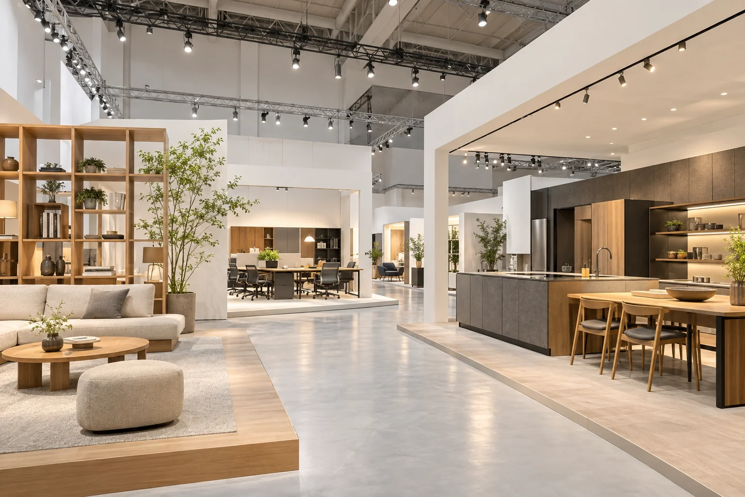 家具・住宅設備の展示会場のAI生成イメージ。導入事例ではありません